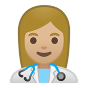 👩🏼‍⚕️ Emoji Ärztin: mittelhelle Hautfarbe Google Android 10.0 March 2020 Feature Drop.