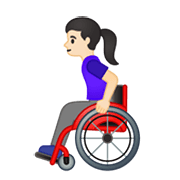 👩🏻‍🦽 Emoji Frau in manuellem Rollstuhl: helle Hautfarbe Google Android 10.0 March 2020 Feature Drop.