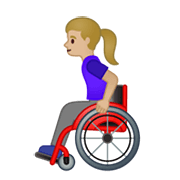 👩🏼‍🦽 Emoji Frau in manuellem Rollstuhl: mittelhelle Hautfarbe Google Android 10.0 March 2020 Feature Drop.