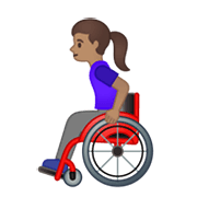 👩🏽‍🦽 Emoji Frau in manuellem Rollstuhl: mittlere Hautfarbe Google Android 10.0 March 2020 Feature Drop.
