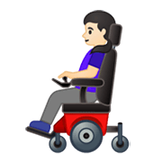 👩🏻‍🦼 Emoji Frau in elektrischem Rollstuhl: helle Hautfarbe Google Android 10.0 March 2020 Feature Drop.