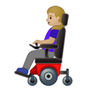 👩🏼‍🦼 Emoji Frau in elektrischem Rollstuhl: mittelhelle Hautfarbe Google Android 10.0 March 2020 Feature Drop.