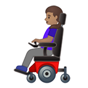 👩🏽‍🦼 Emoji Frau in elektrischem Rollstuhl: mittlere Hautfarbe Google Android 10.0 March 2020 Feature Drop.