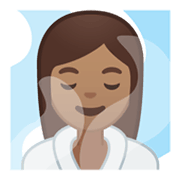 Emoji 🧖🏽‍♀️ Donna In Sauna: Carnagione Olivastra su Google Android 10.0 March 2020 Feature Drop.
