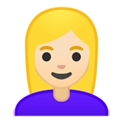 👱🏻‍♀️ Emoji Frau: helle Hautfarbe, blond Google Android 10.0 March 2020 Feature Drop.