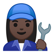 👩🏿‍🔧 Emoji Mechanikerin: dunkle Hautfarbe Google Android 10.0 March 2020 Feature Drop.