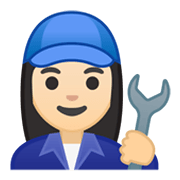 👩🏻‍🔧 Emoji Mechanikerin: helle Hautfarbe Google Android 10.0 March 2020 Feature Drop.