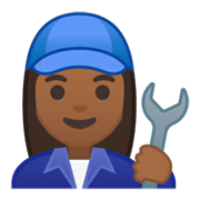 👩🏾‍🔧 Emoji Mecânica: Pele Morena Escura na Google Android 10.0 March 2020 Feature Drop.