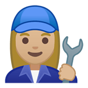 👩🏼‍🔧 Emoji Mecánica: Tono De Piel Claro Medio en Google Android 10.0 March 2020 Feature Drop.