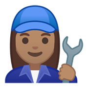 Emoji 👩🏽‍🔧 Meccanico Donna: Carnagione Olivastra su Google Android 10.0 March 2020 Feature Drop.