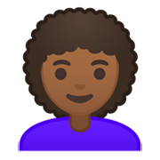 👩🏾‍🦱 Emoji Frau: mitteldunkle Hautfarbe, lockiges Haar Google Android 10.0 March 2020 Feature Drop.
