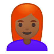 Emoji 👩🏾‍🦰 Donna: Carnagione Abbastanza Scura E Capelli Rossi su Google Android 10.0 March 2020 Feature Drop.
