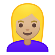 👱🏼‍♀️ Emoji Mulher: Pele Morena Clara E Cabelo Loiro na Google Android 10.0 March 2020 Feature Drop.