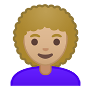 👩🏼‍🦱 Emoji Mujer: Tono De Piel Claro Medio Y Pelo Rizado en Google Android 10.0 March 2020 Feature Drop.