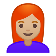👩🏼‍🦰 Emoji Mujer: Tono De Piel Claro Medio Y Pelo Pelirrojo en Google Android 10.0 March 2020 Feature Drop.