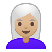👩🏼‍🦳 Emoji Frau: mittelhelle Hautfarbe, weißes Haar Google Android 10.0 March 2020 Feature Drop.