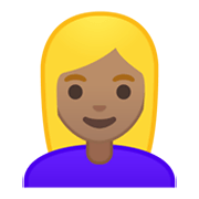 👱🏽‍♀️ Emoji Mulher: Pele Morena E Cabelo Loiro na Google Android 10.0 March 2020 Feature Drop.