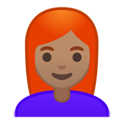 Emoji 👩🏽‍🦰 Donna: Carnagione Olivastra E Capelli Rossi su Google Android 10.0 March 2020 Feature Drop.