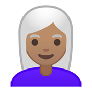 👩🏽‍🦳 Emoji Mujer: Tono De Piel Medio Y Pelo Blanco en Google Android 10.0 March 2020 Feature Drop.
