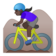 🚵🏿‍♀️ Emoji Mulher Fazendo Mountain Bike: Pele Escura na Google Android 10.0 March 2020 Feature Drop.