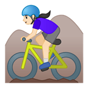 🚵🏻‍♀️ Emoji Mountainbikerin: helle Hautfarbe Google Android 10.0 March 2020 Feature Drop.