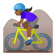 🚵🏾‍♀️ Emoji Mulher Fazendo Mountain Bike: Pele Morena Escura na Google Android 10.0 March 2020 Feature Drop.