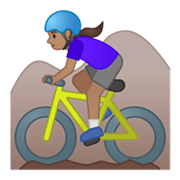 Emoji 🚵🏽‍♀️ Ciclista Donna Di Mountain Bike: Carnagione Olivastra su Google Android 10.0 March 2020 Feature Drop.
