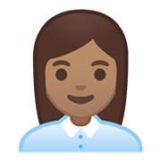 👩🏽‍💼 Emoji Funcionária De Escritório: Pele Morena na Google Android 10.0 March 2020 Feature Drop.