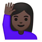 🙋🏿‍♀️ Emoji Mujer Con La Mano Levantada: Tono De Piel Oscuro en Google Android 10.0 March 2020 Feature Drop.
