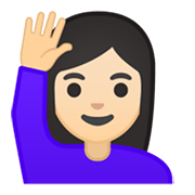 🙋🏻‍♀️ Emoji Frau mit erhobenem Arm: helle Hautfarbe Google Android 10.0 March 2020 Feature Drop.