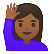 🙋🏾‍♀️ Emoji Mulher Levantando A Mão: Pele Morena Escura na Google Android 10.0 March 2020 Feature Drop.