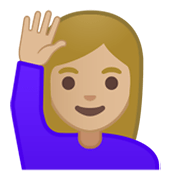 🙋🏼‍♀️ Emoji Frau mit erhobenem Arm: mittelhelle Hautfarbe Google Android 10.0 March 2020 Feature Drop.