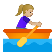 🚣🏼‍♀️ Emoji Mujer Remando En Un Bote: Tono De Piel Claro Medio en Google Android 10.0 March 2020 Feature Drop.