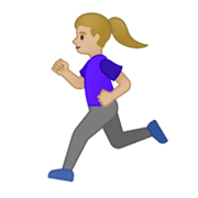 🏃🏼‍♀️ Emoji Mujer Corriendo: Tono De Piel Claro Medio en Google Android 10.0 March 2020 Feature Drop.
