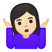 🤷🏻‍♀️ Emoji schulterzuckende Frau: helle Hautfarbe Google Android 10.0 March 2020 Feature Drop.