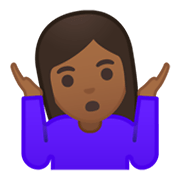 🤷🏾‍♀️ Emoji schulterzuckende Frau: mitteldunkle Hautfarbe Google Android 10.0 March 2020 Feature Drop.