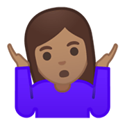 🤷🏽‍♀️ Emoji schulterzuckende Frau: mittlere Hautfarbe Google Android 10.0 March 2020 Feature Drop.