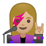 👩🏼‍🎤 Emoji Cantante Mujer: Tono De Piel Claro Medio en Google Android 10.0 March 2020 Feature Drop.