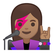 👩🏽‍🎤 Emoji Sängerin: mittlere Hautfarbe Google Android 10.0 March 2020 Feature Drop.