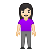 🧍🏻‍♀️ Emoji stehende Frau: helle Hautfarbe Google Android 10.0 March 2020 Feature Drop.