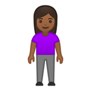 🧍🏾‍♀️ Emoji Mujer De Pie: Tono De Piel Oscuro Medio en Google Android 10.0 March 2020 Feature Drop.