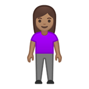 🧍🏽‍♀️ Emoji stehende Frau: mittlere Hautfarbe Google Android 10.0 March 2020 Feature Drop.