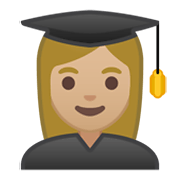 👩🏼‍🎓 Emoji Estudiante Mujer: Tono De Piel Claro Medio en Google Android 10.0 March 2020 Feature Drop.