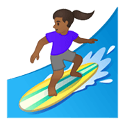 🏄🏾‍♀️ Emoji Mujer Haciendo Surf: Tono De Piel Oscuro Medio en Google Android 10.0 March 2020 Feature Drop.