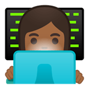 👩🏾‍💻 Emoji Tecnóloga: Pele Morena Escura na Google Android 10.0 March 2020 Feature Drop.