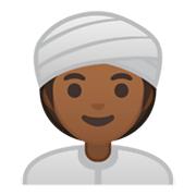 👳🏾‍♀️ Emoji Mulher Com Turbante: Pele Morena Escura na Google Android 10.0 March 2020 Feature Drop.