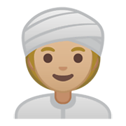 👳🏼‍♀️ Emoji Mujer Con Turbante: Tono De Piel Claro Medio en Google Android 10.0 March 2020 Feature Drop.