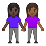 Emoji 👩🏿‍🤝‍👩🏾 Due Donne Che Si Tengono Per Mano: Carnagione Scura E Carnagione Abbastanza Scura su Google Android 10.0 March 2020 Feature Drop.
