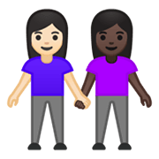 👩🏻‍🤝‍👩🏿 Emoji händchenhaltende Frauen: helle Hautfarbe, dunkle Hautfarbe Google Android 10.0 March 2020 Feature Drop.