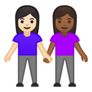 Emoji 👩🏻‍🤝‍👩🏾 Due Donne Che Si Tengono Per Mano: Carnagione Chiara E Carnagione Abbastanza Scura su Google Android 10.0 March 2020 Feature Drop.